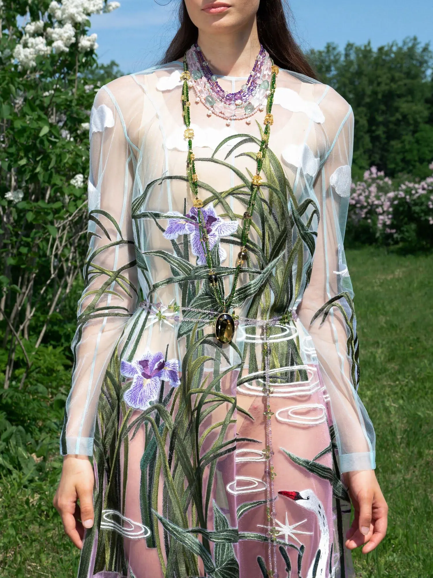 Бусы хромдиопсид с кулоном раухтопаз желтого цвета - 186 000 Бусы хромдиопсид с кулоном раухтопаз - мастерская Надежды Бойко