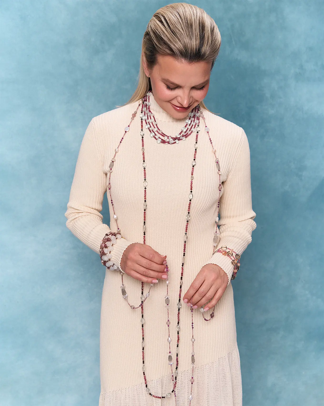 Аркан клубничный кварц, жемчуг розового цвета - 150 000 Аркан клубничный кварц, жемчуг - мастерская Надежды Бойко